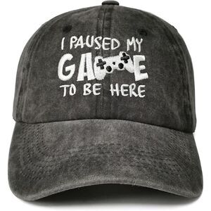 Unisex Black I Paused My Game to Be Here Embroidery Adjustable Size Baseball Cap